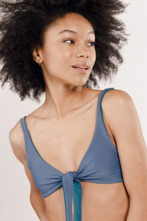 Reversible blue two-piece swimsuit