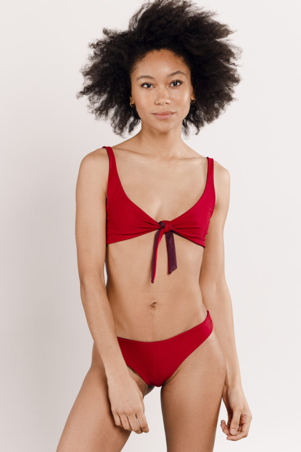 Reversible red two-piece swimsuit