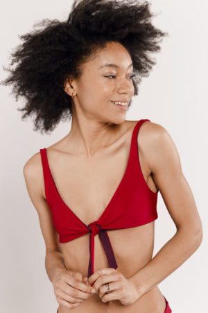 Reversible red two-piece swimsuit