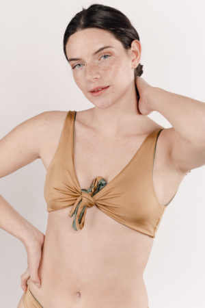 Reversible gold two-piece swimsuit